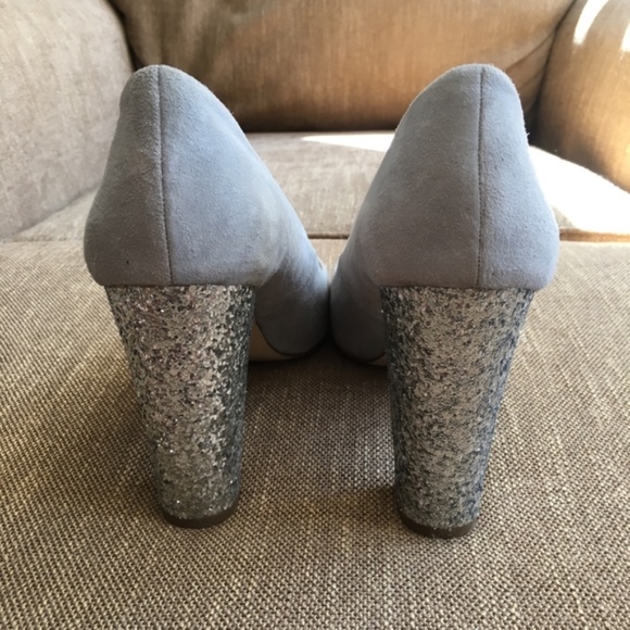 JCREW Grey Suede and Silver Sparkle Block Heel - Picture 3 of 6